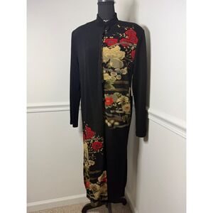 NWT Connie's Moonlight Vintage Floral Maxi Duster Coat kimono Sz L Made in USA
